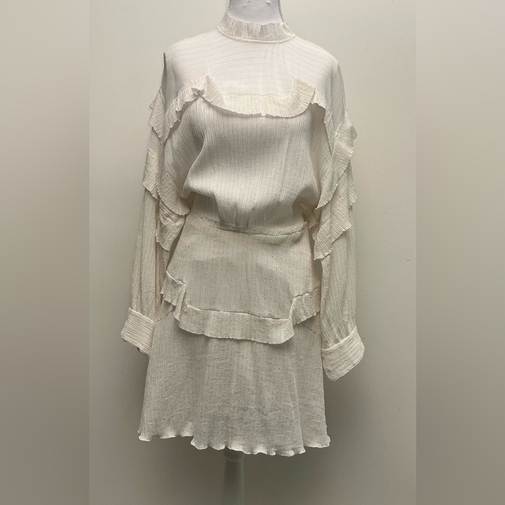Isabel Marant - Women Ivory High Neck Long-Sleeve Ruffle Dress